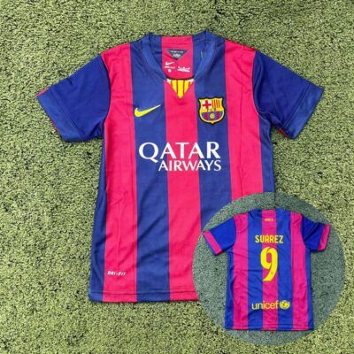 Camiseta Niño retro Barcelona 2015 Suarez talle 14